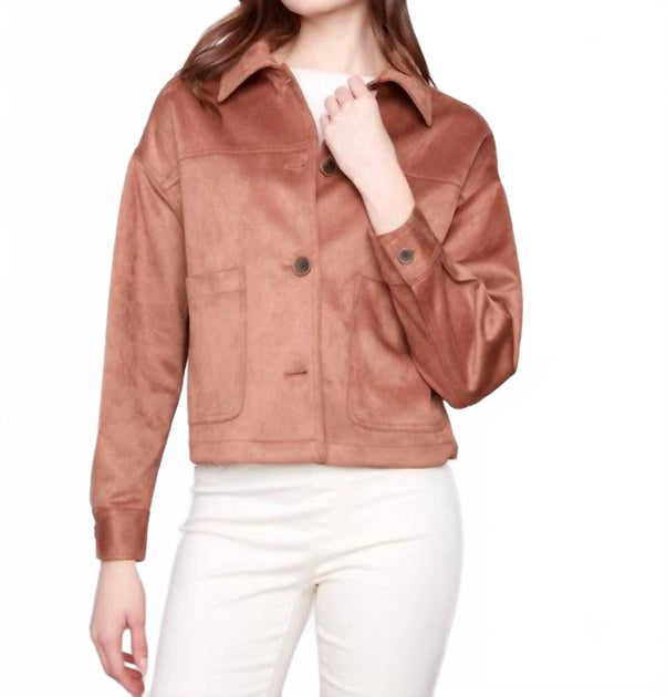Charlie B Short Faux Suede Jacket Pink Large 3