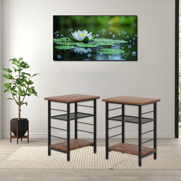 Hivvago Set of Two 3-Tier Accent Tables Black/Rustic Brown 2