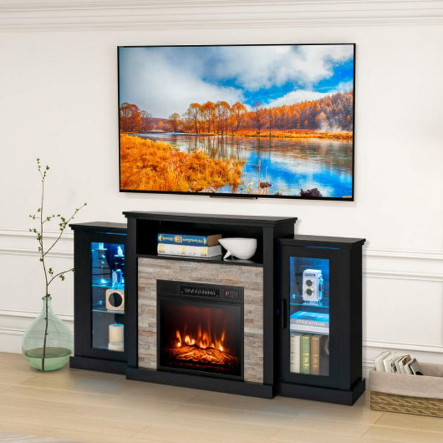 Hivvago Fireplace TV Stand Black 4