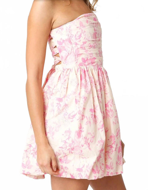 OLIVACEOUS Floral Strapless Mini Dress Pink Large 3