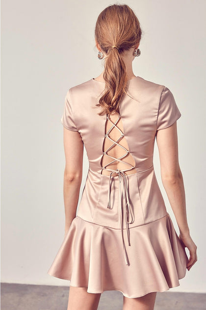 DO+BE Criss Cross Back Minikleid Beige Small 3
