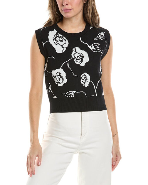 Gracia Floral Knit Tank Top Black Medium 2