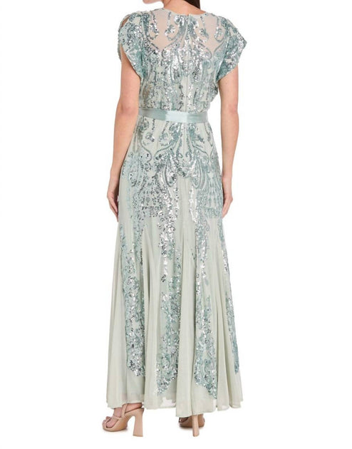 R & M Richards Sequin Godet Gown Blue US 12 4