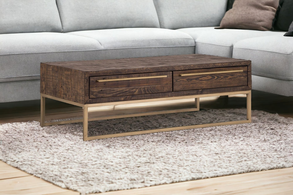 Hivvago 47 Inch Coffee Table Dark Brown Gold 3