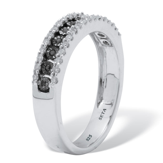 Palm .25 TCW Black and White Diamond Sterling Silver Anniversary Band Black US 8 3