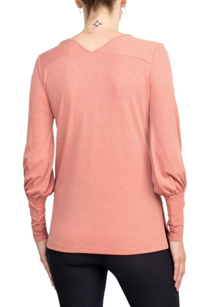 TRUEDAMES V-Ausschnitt Blusen-Strickjersey-Oberteil Pink X-Small 5