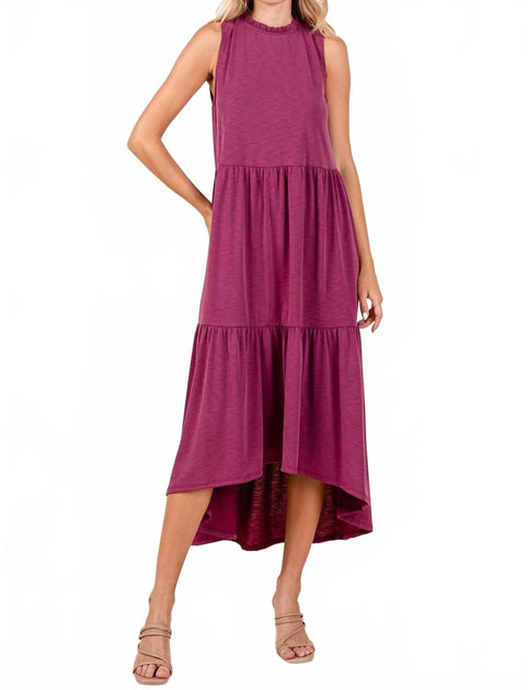 mittoshop Ruffle Mock Neck Hi Low Maxi Dress Pink Large 2
