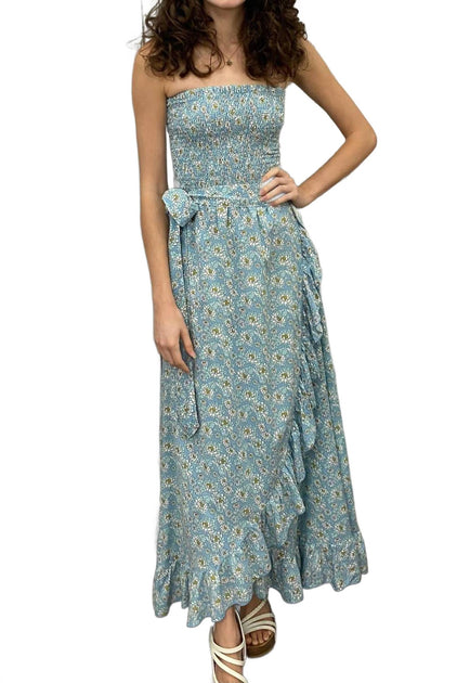 SKEMO Trägerloses Florales langes Kleid Blau XL 2