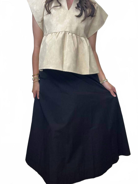 Hem & Thread Stretch Waistband Midi Swing Skirt Black Medium 4