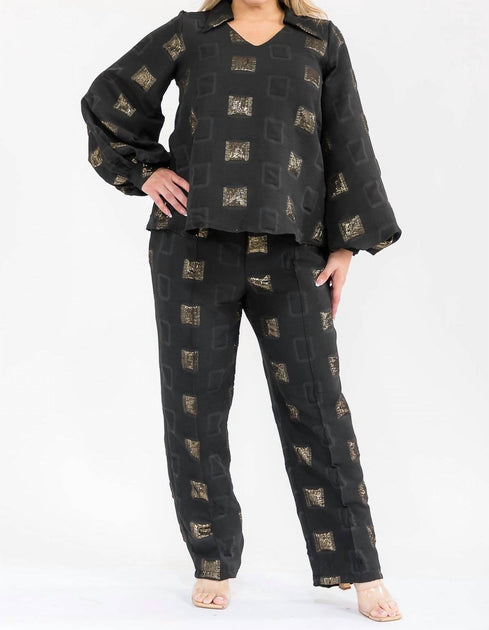 Karen T Design Top And Pants Set Black 1X 2