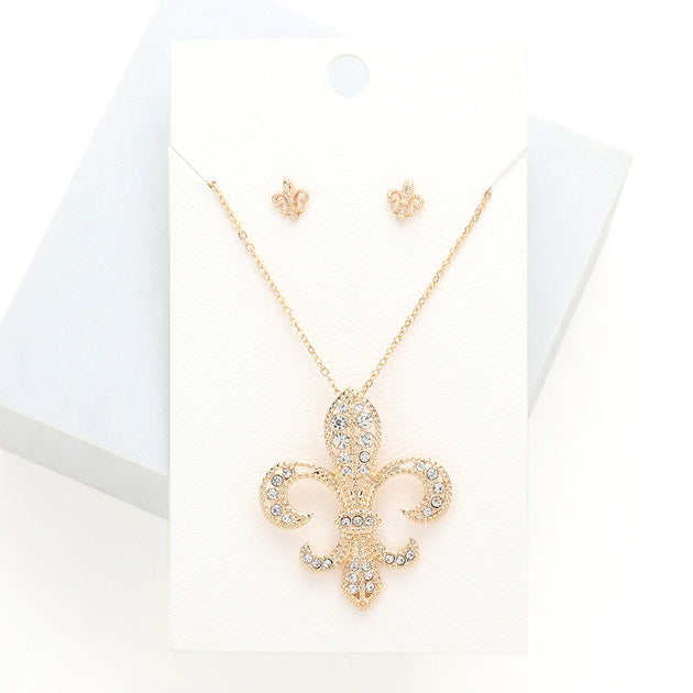 FASHNZFAB Fleur de Lis Pendant Necklace Silver 2