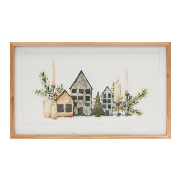Hivvago Framed Winter Village Mantlescape Print White/Brown 48.3x30.5 cm 2