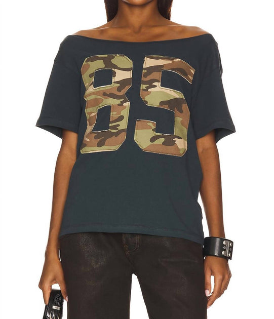 DAYDREAMER 85 Camp Appliqué Off The Shoulder Tee Green Small 2