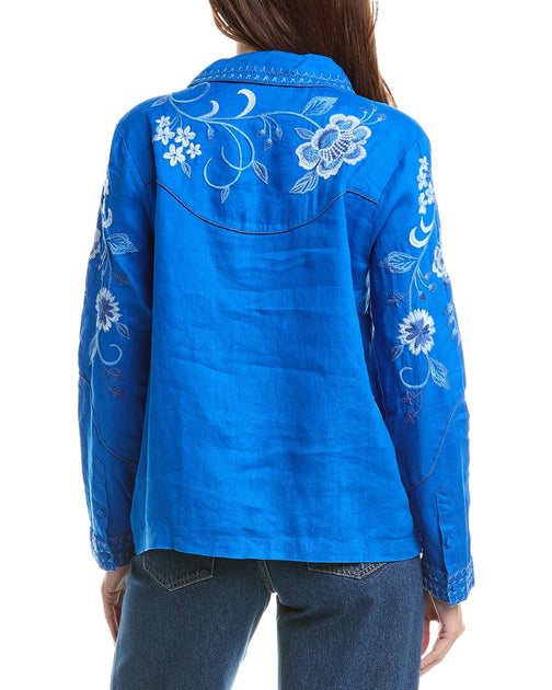 Johnny Was Western Linen Jacket Blue Small 3