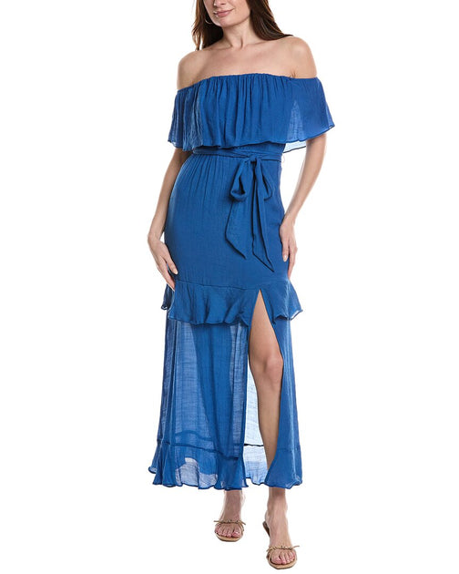 Maison Maar Schulterfreies Maxikleid Blau Small 2