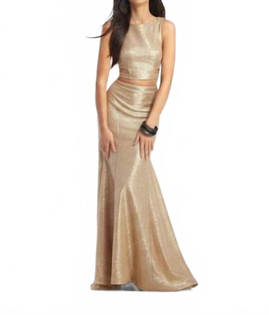 Clarisse Two Piece Maxi Dress Gold US 0 2