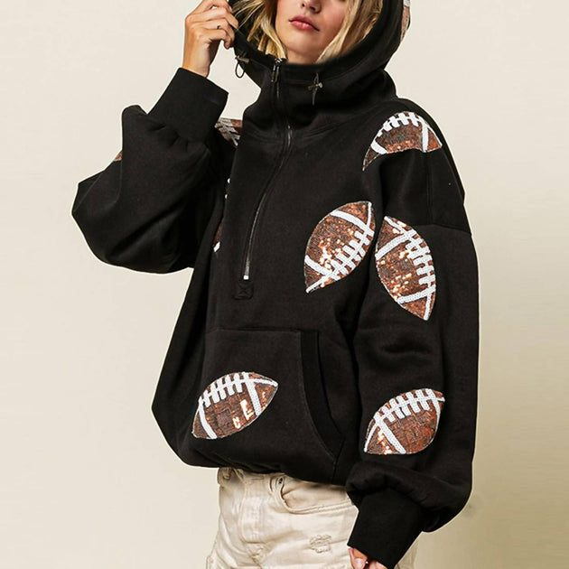 BiBi Football Sequin Half Zip Up Hoodie Multi Large 4