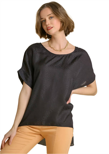 Umgee Animal Jacquard Dolman Sleeve Top Grey Medium 2