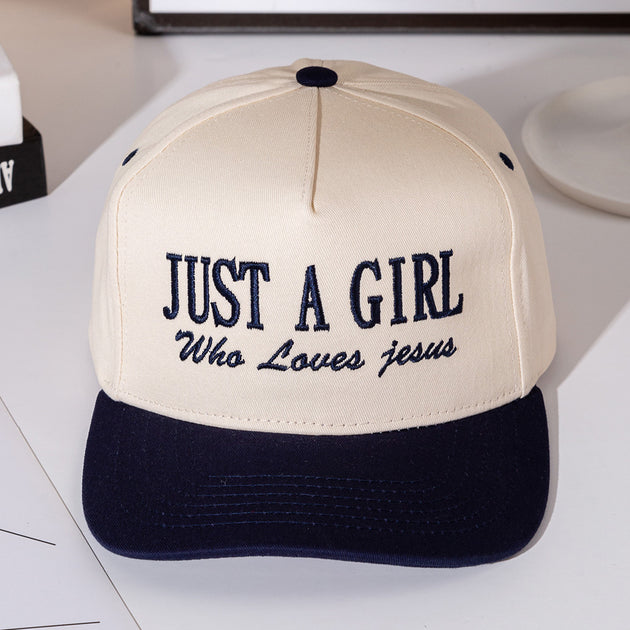 FASHNZFAB Just A Girl Message Embroidered Five Panel Canvas Snapback Baseball Cap Blue 5