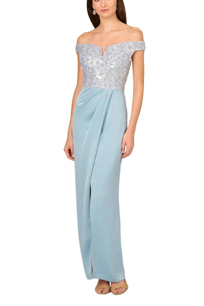 Aidan Mattox robe longue en satin sans épaules avec perles Multi US 8 2