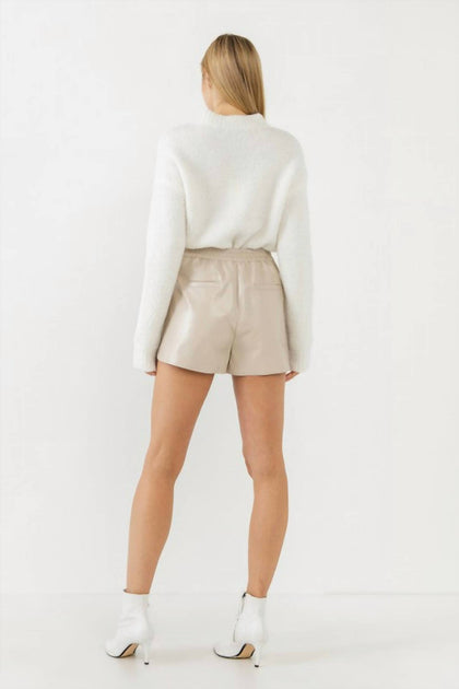 Grey Lab Faux Leather Shorts Beige Large 3