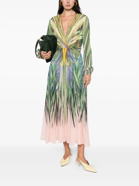 Elie Saab Printed Chiffon Midi Dress Multi EU 40 2