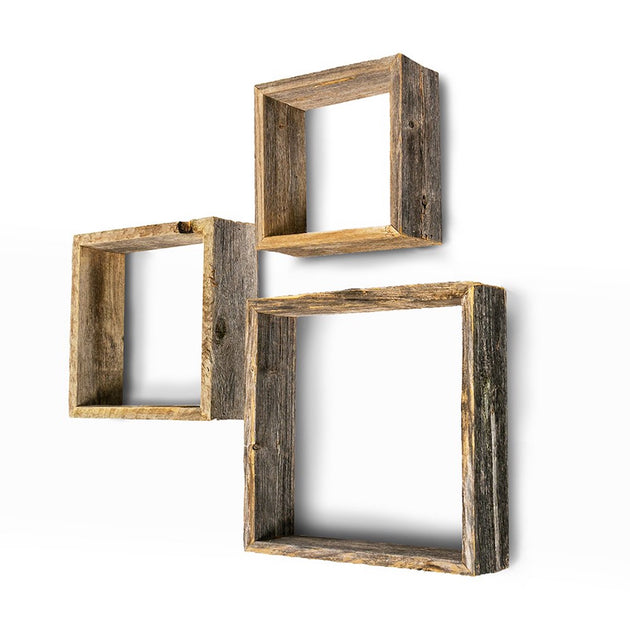 Hivvago Set of 3 Square Shadow Box Shelves Gray 3