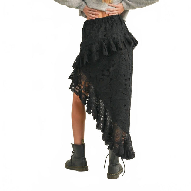 MABLE Asymmetric Lace Skirt Black Small 3