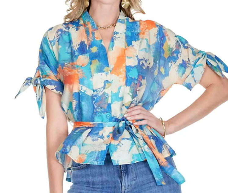 Melody Tam Pleated Tie Sleeve Blouse Multi XL 2