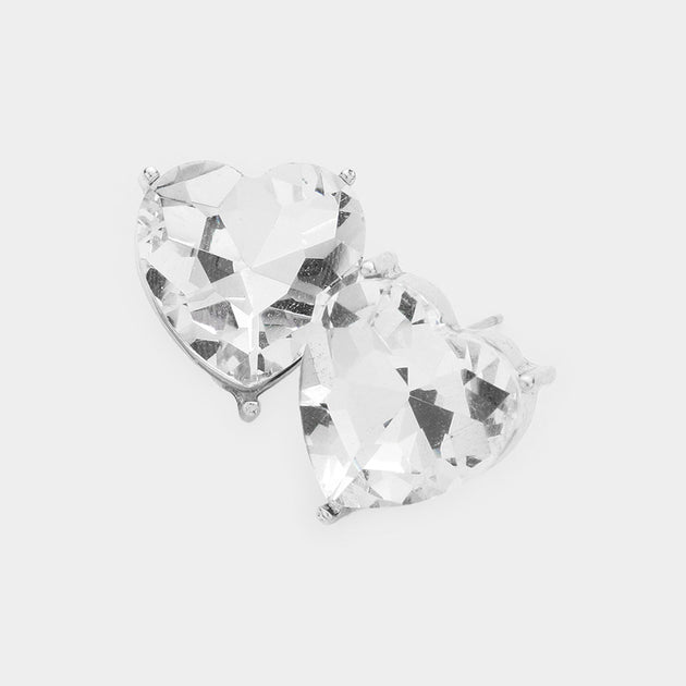 FASHNZFAB Heart Stone Evening Stud Earrings Silver 2