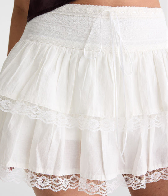 Aeropostale High-Rise Lace Tiered Skirt Pink Small 4