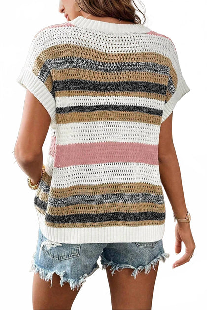 Shewin Striped Sleeveless Sweater Multi Large 3
