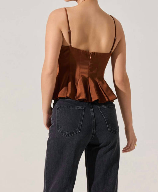 ASTR Paislee Peplum Top Brown Large 3