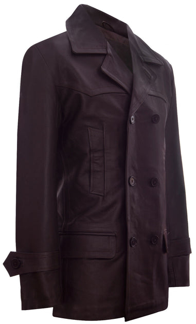 Infinity Dr Who Naval Pea Coat Leather Jacket Black XXXLarge 3
