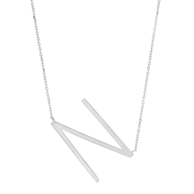 MaxColor 10k Solid White Gold Block Letter Initial Necklace Silver 2