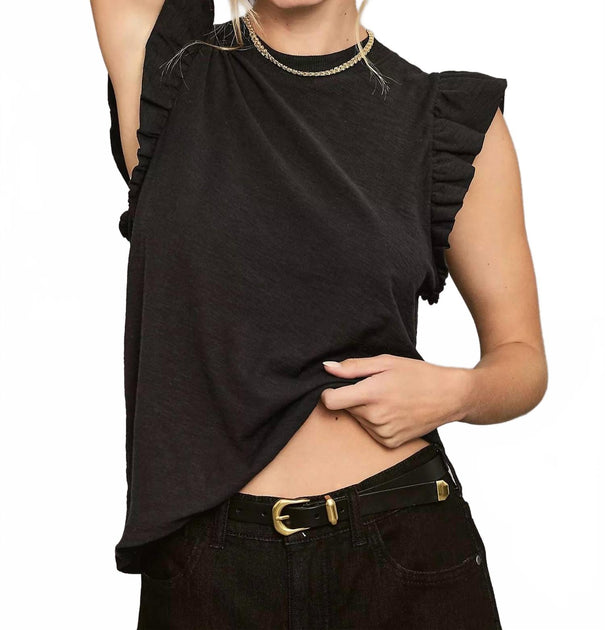 Nation LTD Letta Ruffle Tank Top Black Small 4