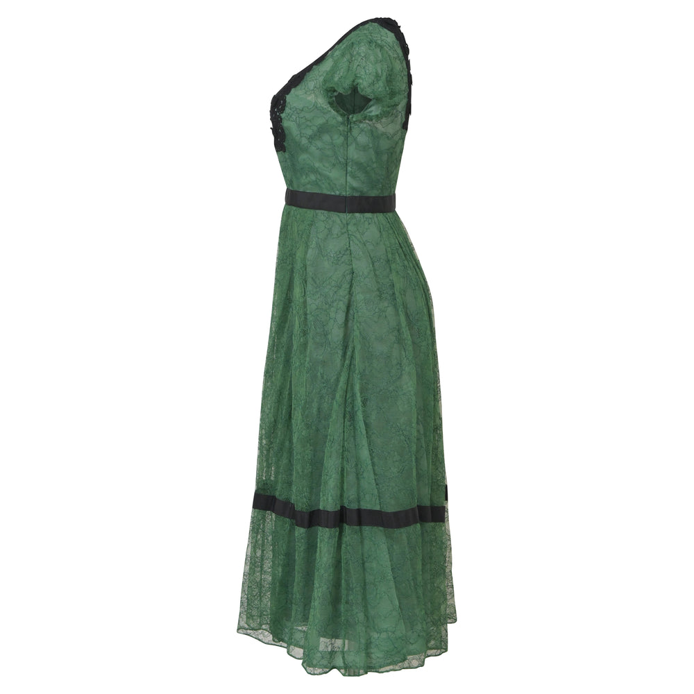 Burberry Prorsum Lace Midi Dress In Green Polyamide