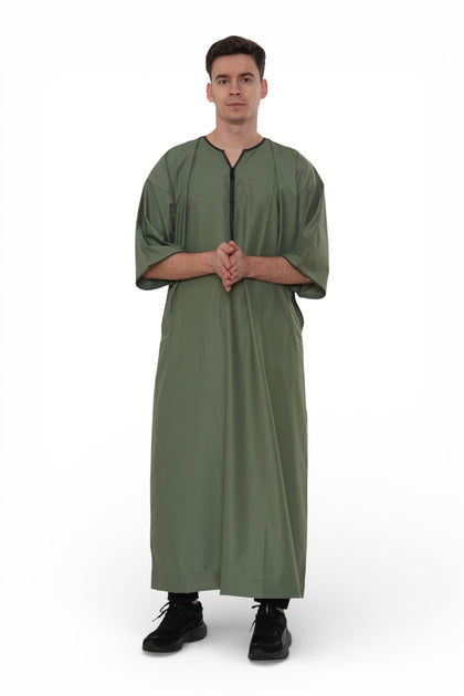 TT-006 Moroccan Gandoura Throbe Olive Green Medium 2