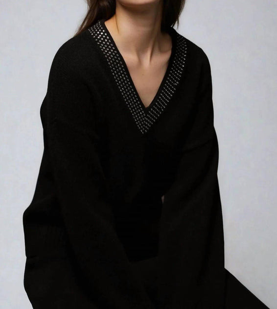Minnie Rose V Neck Top Black Small 2
