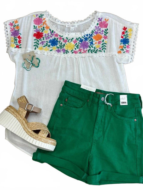 Judy Blue Kelly Tummy Control Shorts Green Medium 4