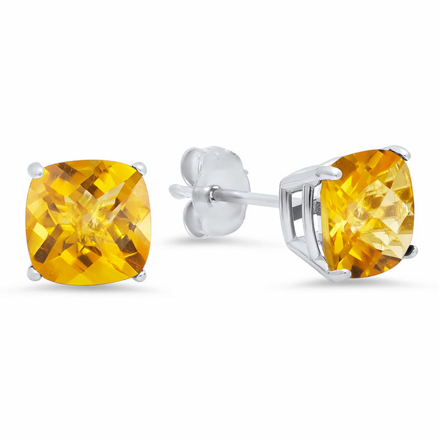 MaxColor Sterling Silver Cushion-Cut Gemstone Stud Earrings Silver 8MM 2