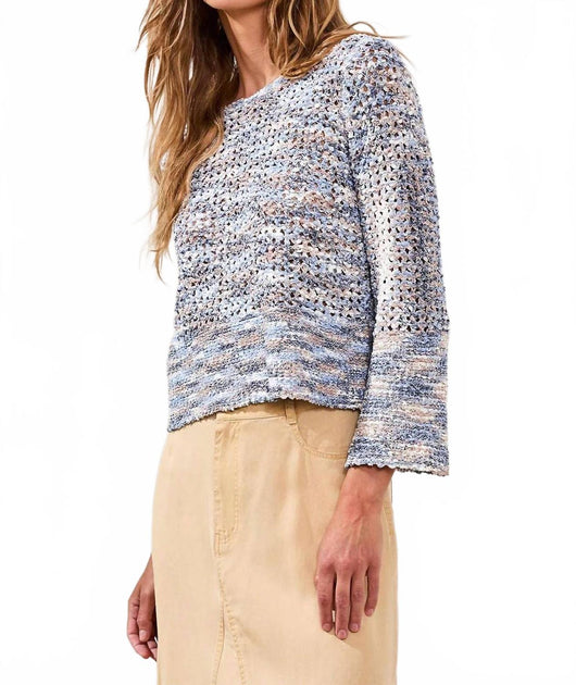 TRIBAL Open Stitch Crewneck Bell-Sleeve Sweater Multi XSmall 3