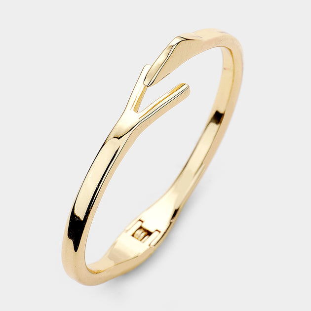 FASHNZFAB Abstract Metal Hinged Bangle Bracelet Gold 2
