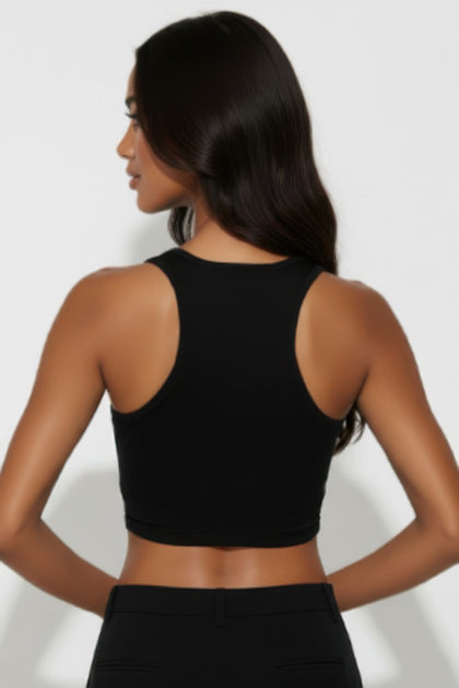 TRUEDAMES Sheer Mesh Panel Crop Tank Top Black Medium 3
