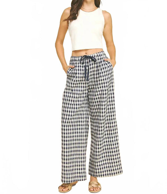 PINCH Gingham Drawstring Pants White Large 2