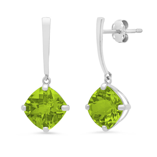 MaxColor Solitaire Cushion-Cut Gemstone Drop Earrings White Gold Blue 8mm 2