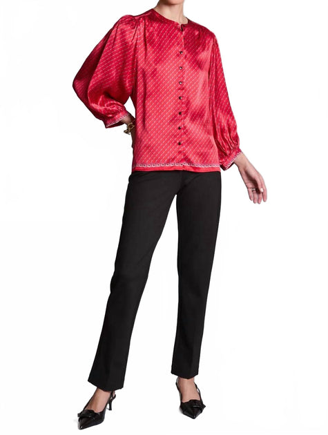 Tyler Boe Carrie Silk Charmeuse Button Top Red XS 3