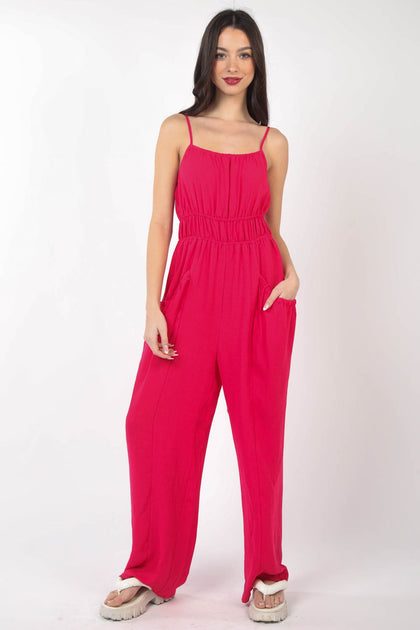 TRUEDAMES Pintuck Detail Woven Sleeveless Jumpsuit Black Small 3