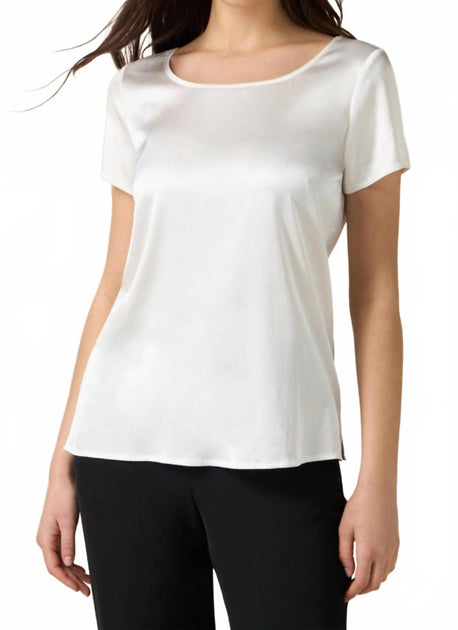 Oltre Short Sleeve Satin Blouse White Large 2