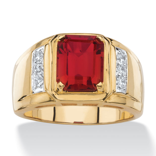Palm Men's Garnet Diamond 18k Gold-Plated Ring Red US 8 2